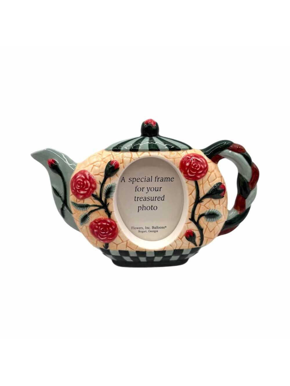 Vintage Flowers, Inc. Balloons Handpainted Teapot-Shaped Ceramic Picture Frame